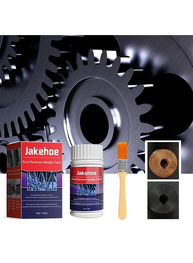 Jakehoe Rust Remover Metallic Paint,Rust Renovator,Rust Remover for Metal,Rust Converter for Metal,Water-Based Rust Remover for Metal, Rust Removal Converter Metallic Paint with Brush,Multi-Functional Anti-Rust Paint 100g - Image 1